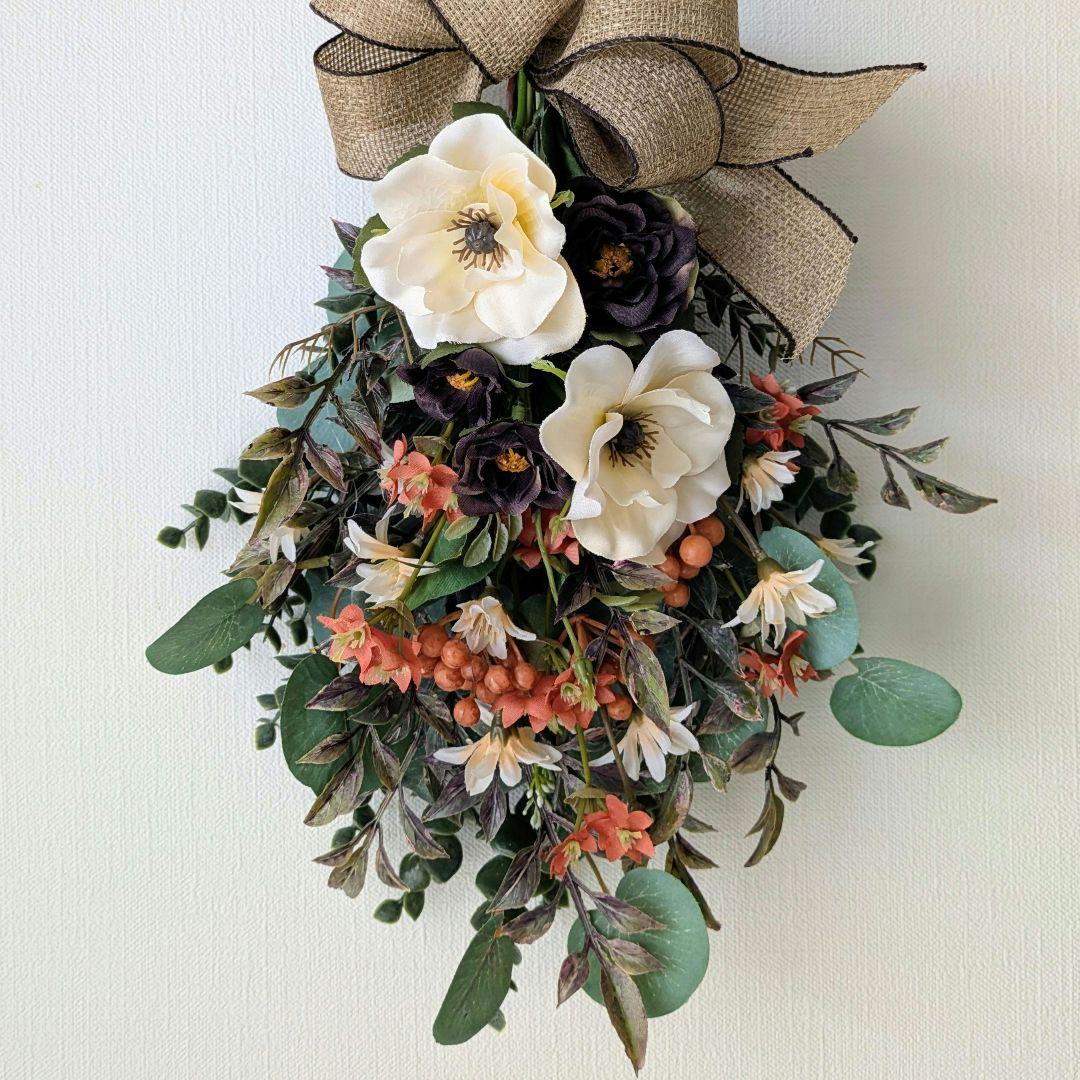 komama 落ち着いた色合いのバラとユーカリのナチュラルスワッグ合計3点