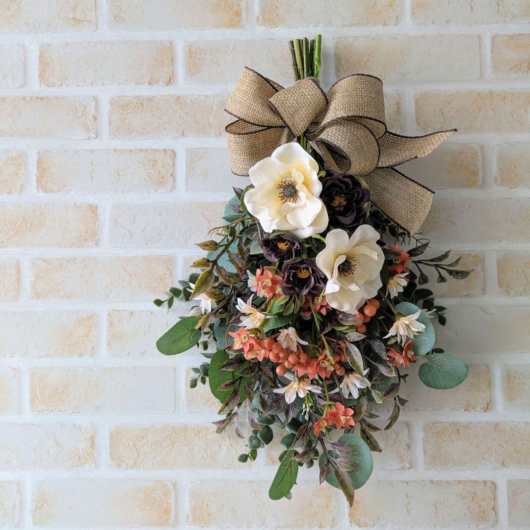 komama 落ち着いた色合いのバラとユーカリのナチュラルスワッグ合計3点