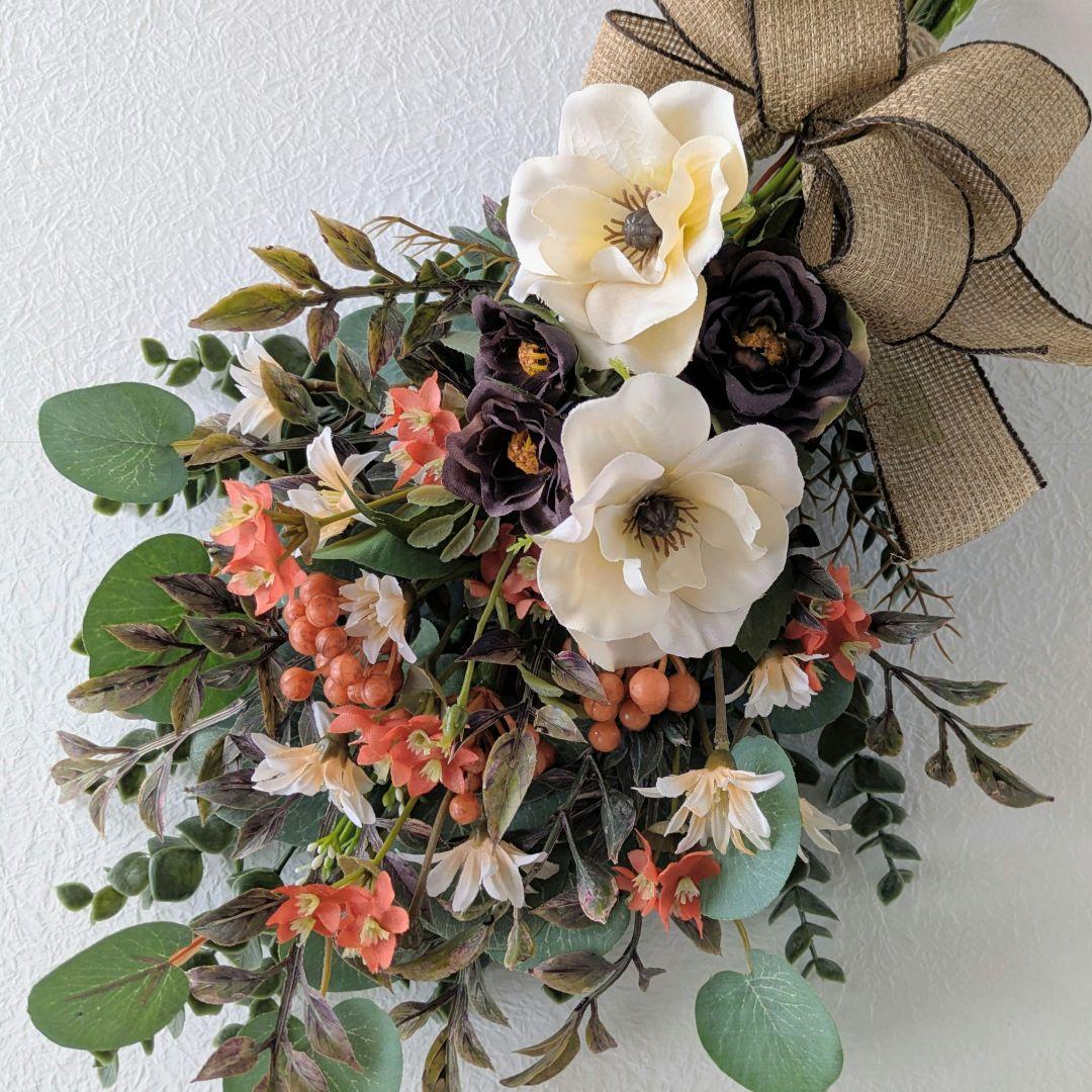 komama 落ち着いた色合いのバラとユーカリのナチュラルスワッグ合計3点