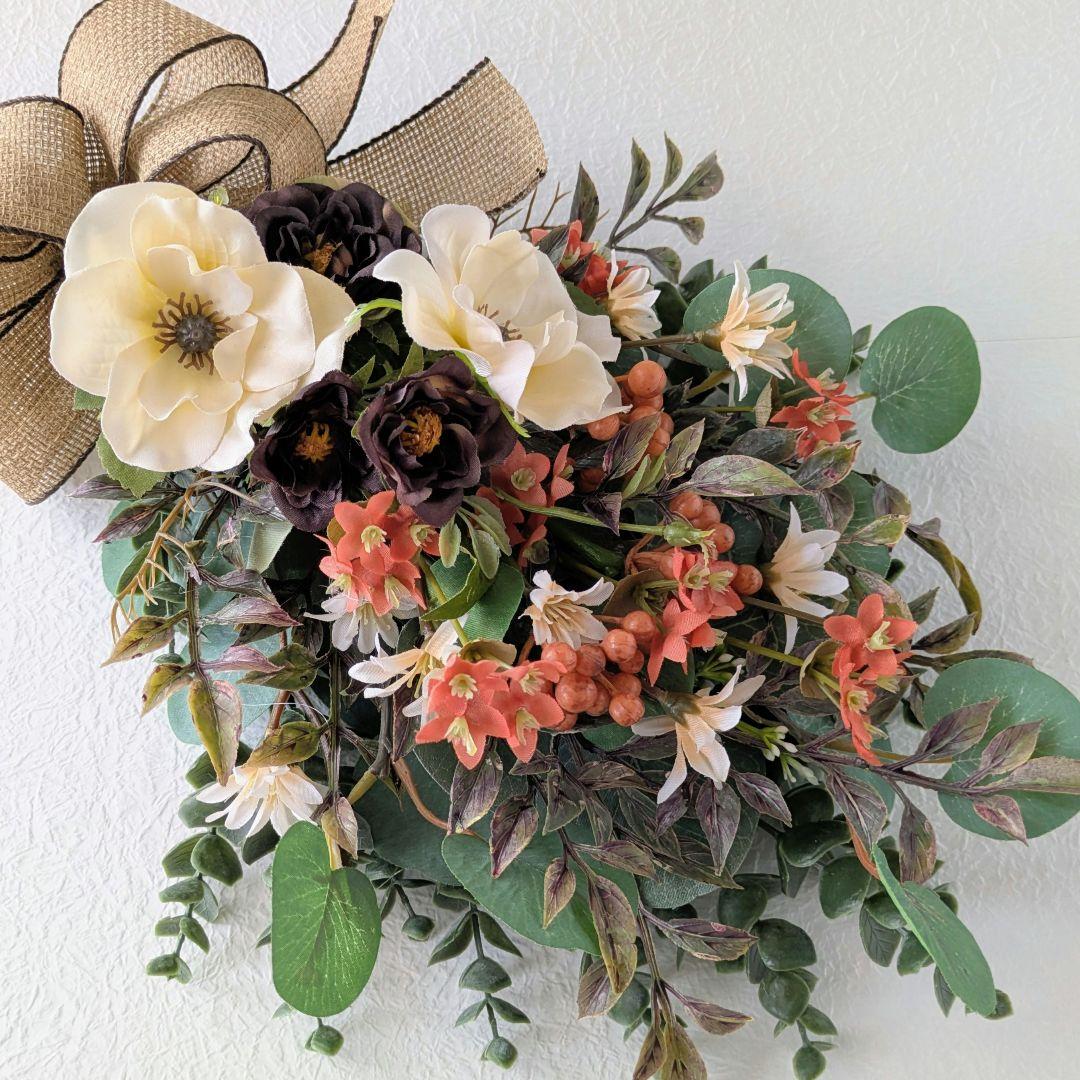 komama 落ち着いた色合いのバラとユーカリのナチュラルスワッグ合計3点