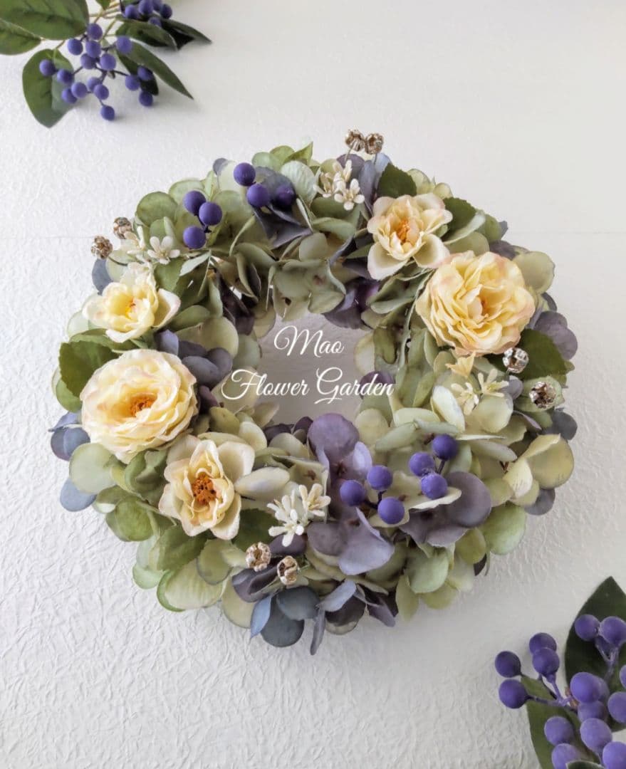 komama 落ち着いた色合いのバラとユーカリのナチュラルスワッグ合計3点