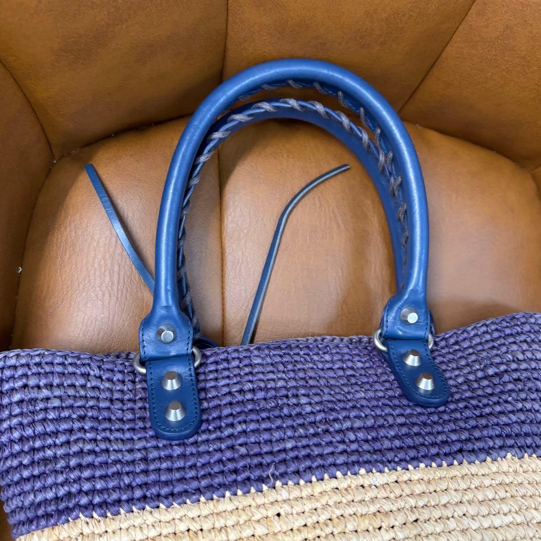 バレンシアガ パニエXS 466498 ハンドバッグ パープル ベージュラフィア