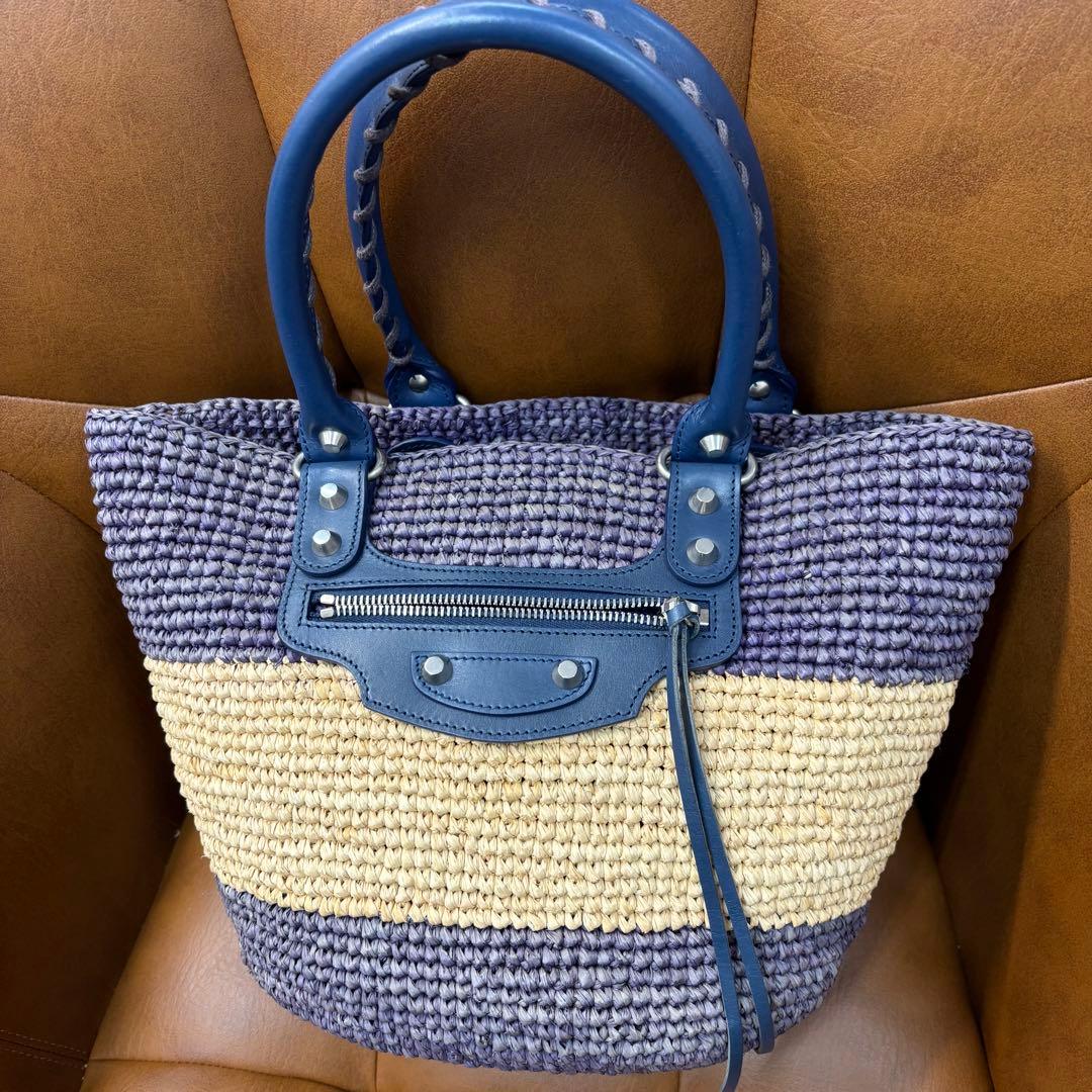 バレンシアガ パニエXS 466498 ハンドバッグ パープル ベージュラフィア