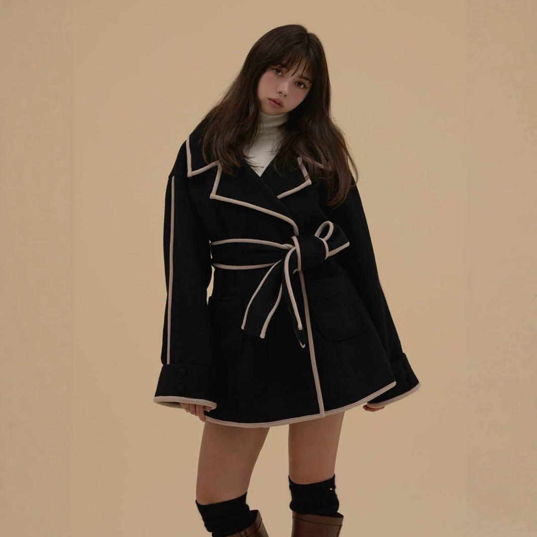 Andmary Ange wool short coat ウールコート ブラック