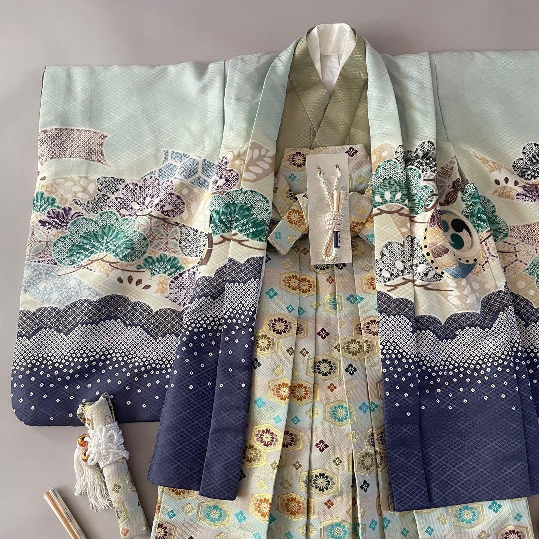 美品　七五三　5歳　羽織　袴セット　水色