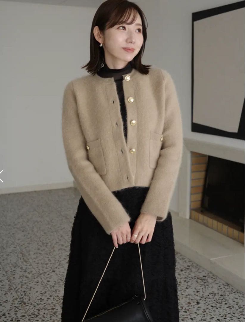 anuans カシミヤブレンドノーカラーニットジャケット　ベージュ　試着のみ