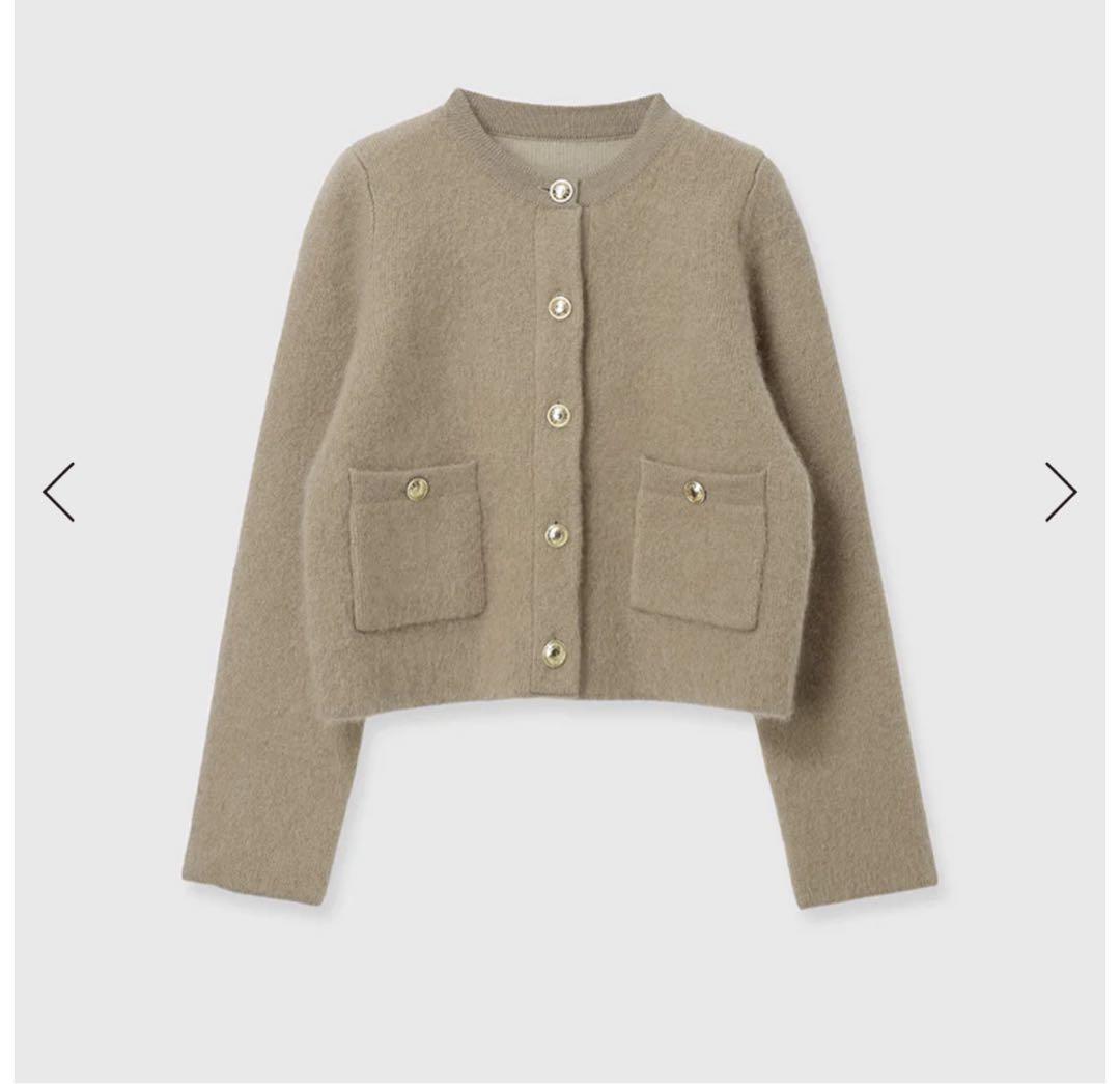 anuans カシミヤブレンドノーカラーニットジャケット　ベージュ　試着のみ