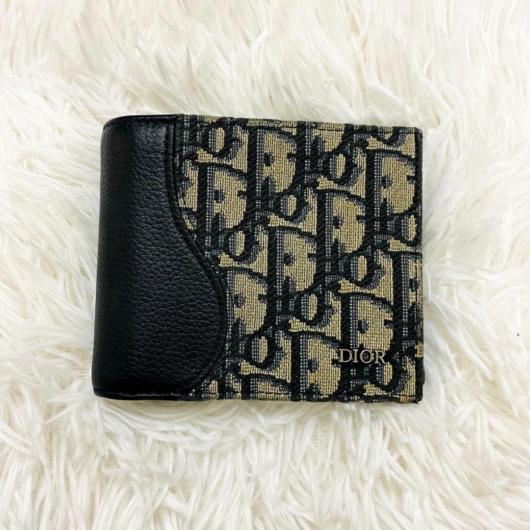 極美✨付属完備✨ディオール 二つ折り財布 オブリーク サドル レザー 黒 新作