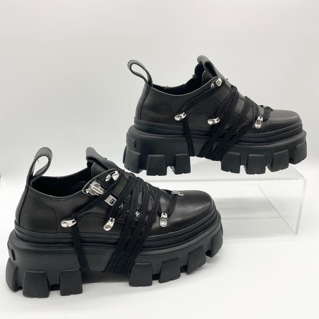 【美品】AIVER アイバー ライトソールレースブーツ 厚底 レザー 黒 M