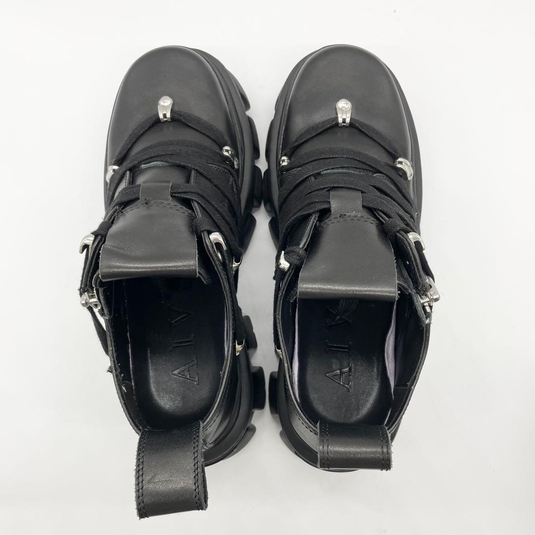 【美品】AIVER アイバー ライトソールレースブーツ 厚底 レザー 黒 M