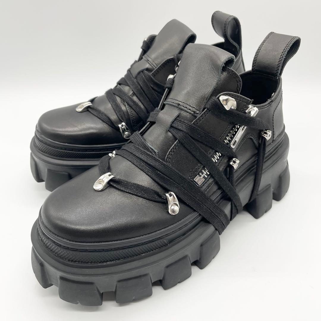 【美品】AIVER アイバー ライトソールレースブーツ 厚底 レザー 黒 M