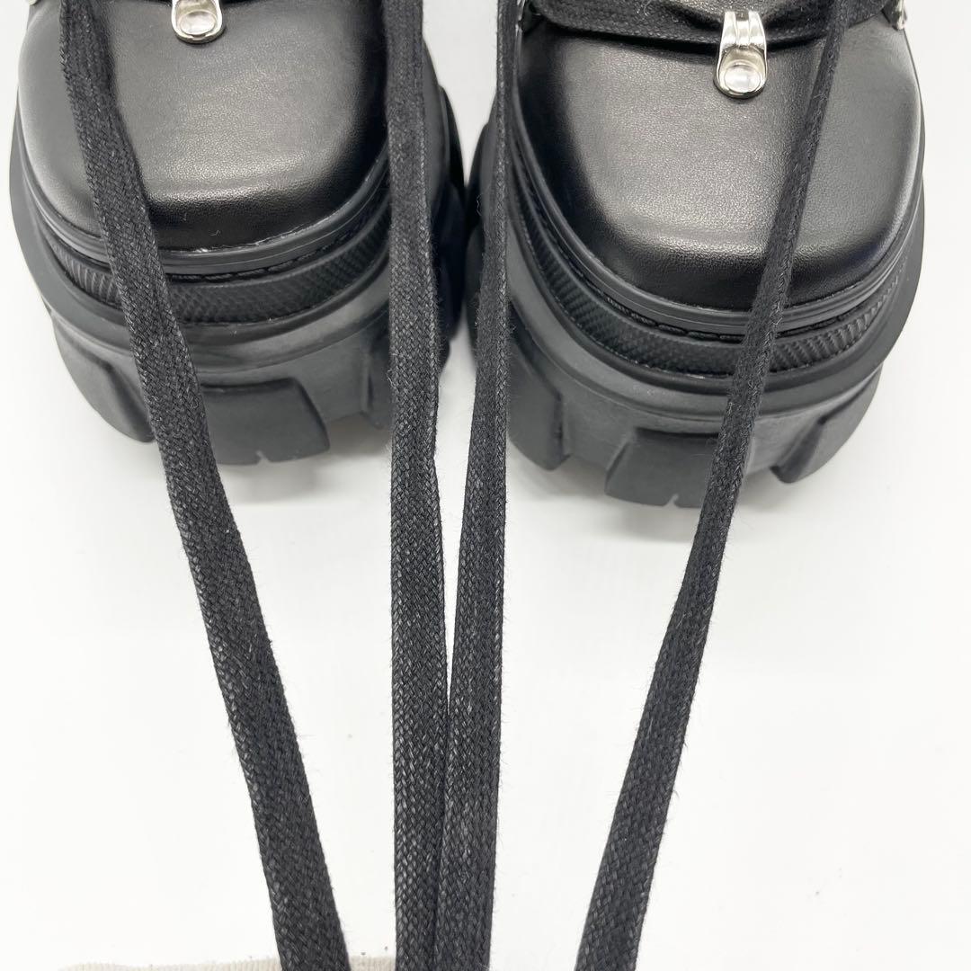 【美品】AIVER アイバー ライトソールレースブーツ 厚底 レザー 黒 M