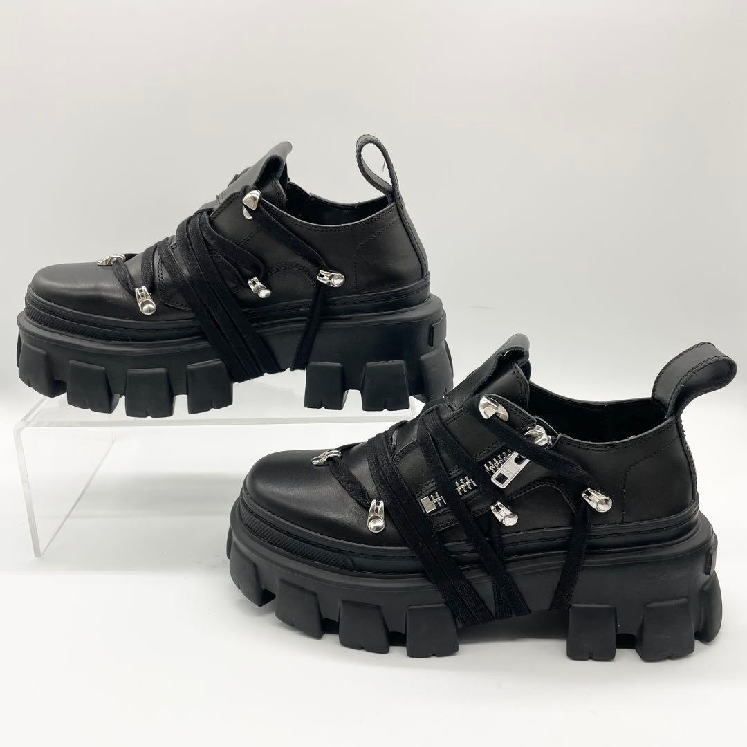 【美品】AIVER アイバー ライトソールレースブーツ 厚底 レザー 黒 M