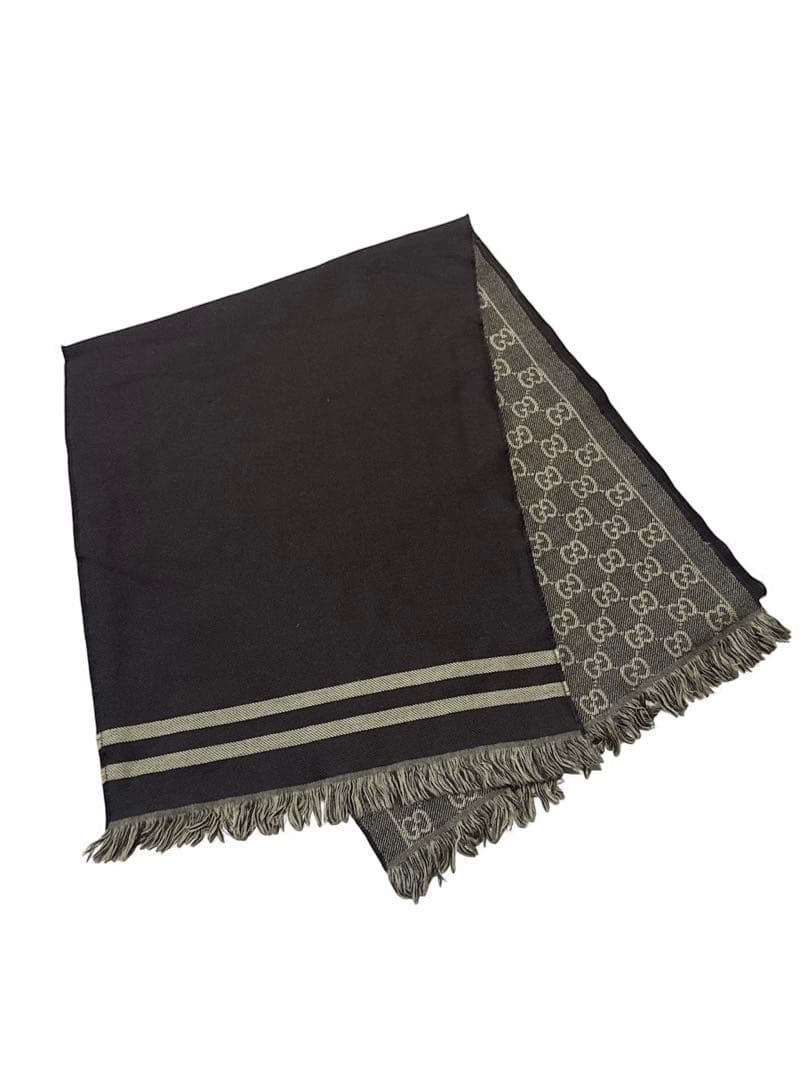 GUCCI グッチ GG柄 スカーフ ショール ブラウン フリンジ