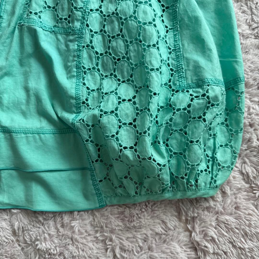 ミントグリーン レースディテール ロングコート