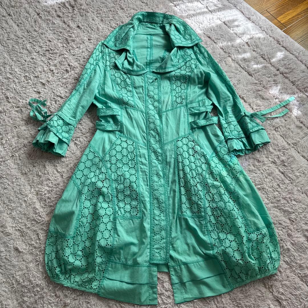 ミントグリーン レースディテール ロングコート