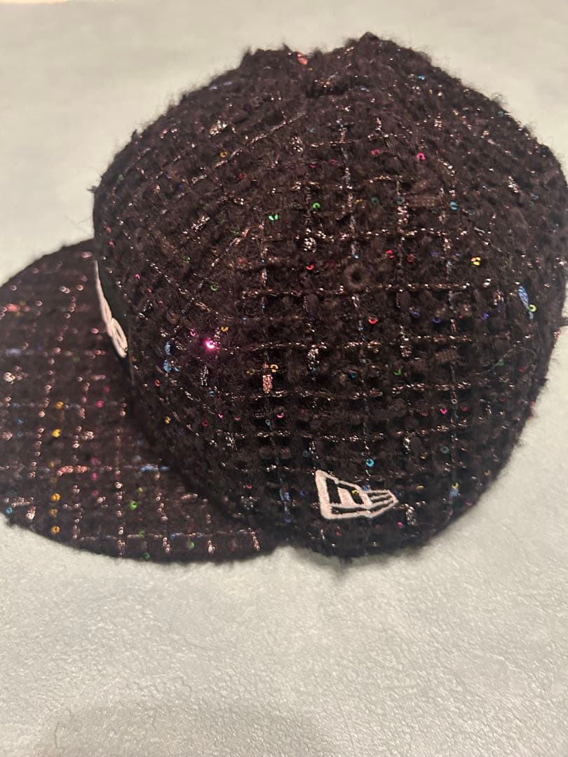 Supreme 黒 キャップ ツイード風