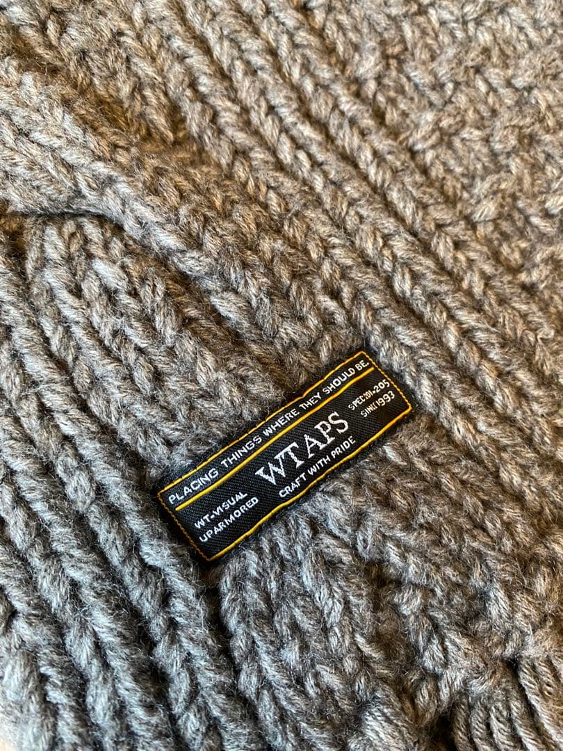 リ*ジ様 【良品】WTAPS ケーブル編みマフラー グレー フリンジ付き メンズ