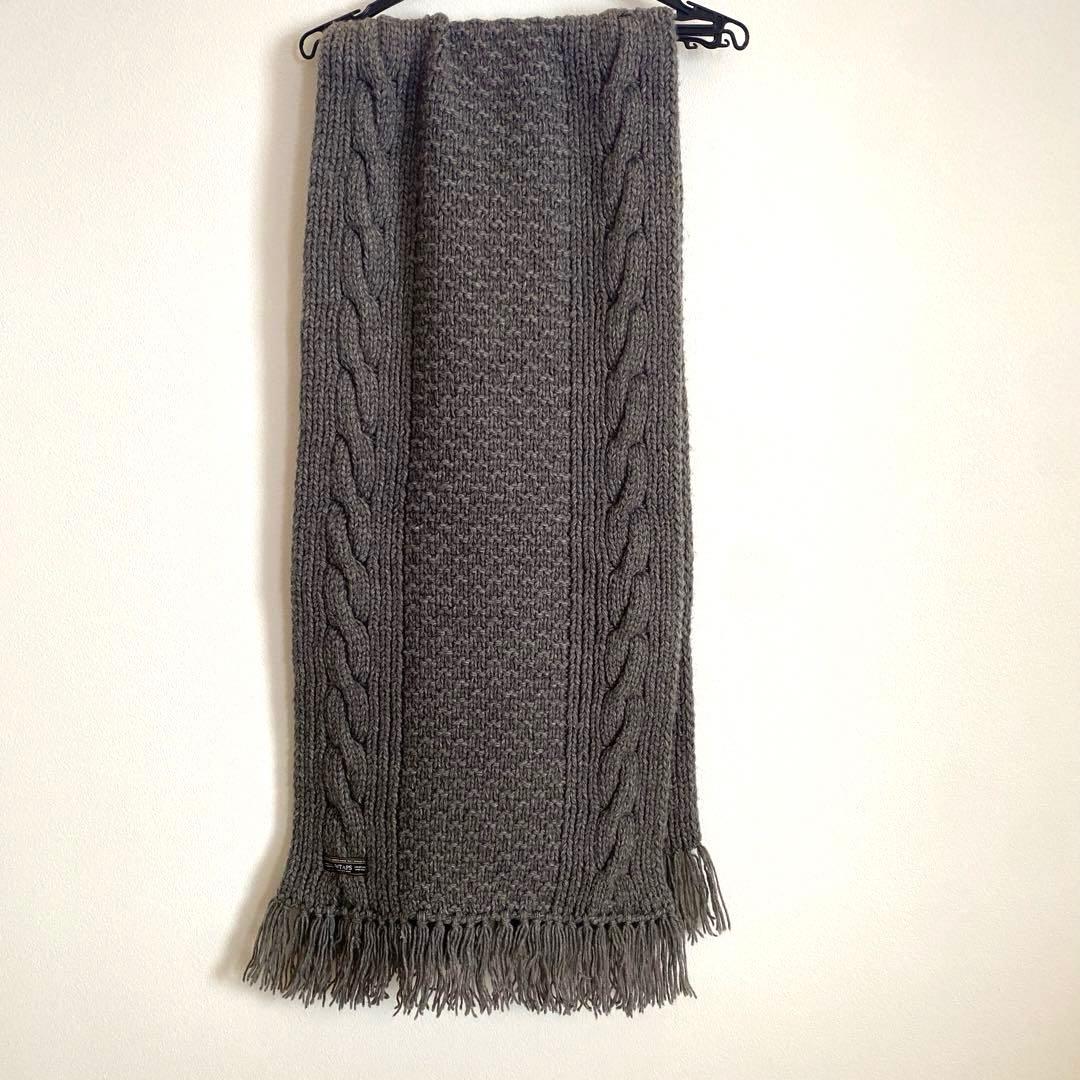リ*ジ様 【良品】WTAPS ケーブル編みマフラー グレー フリンジ付き メンズ