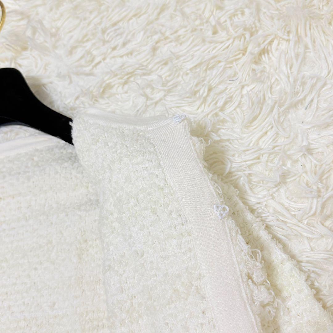 JENNEリボンツイードニットジャケット ホワイト　S