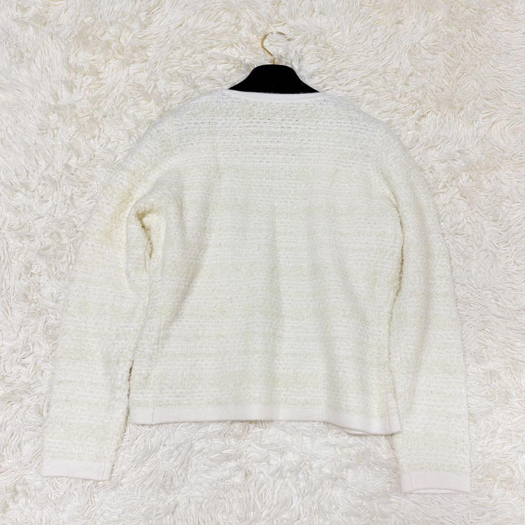 JENNEリボンツイードニットジャケット ホワイト　S