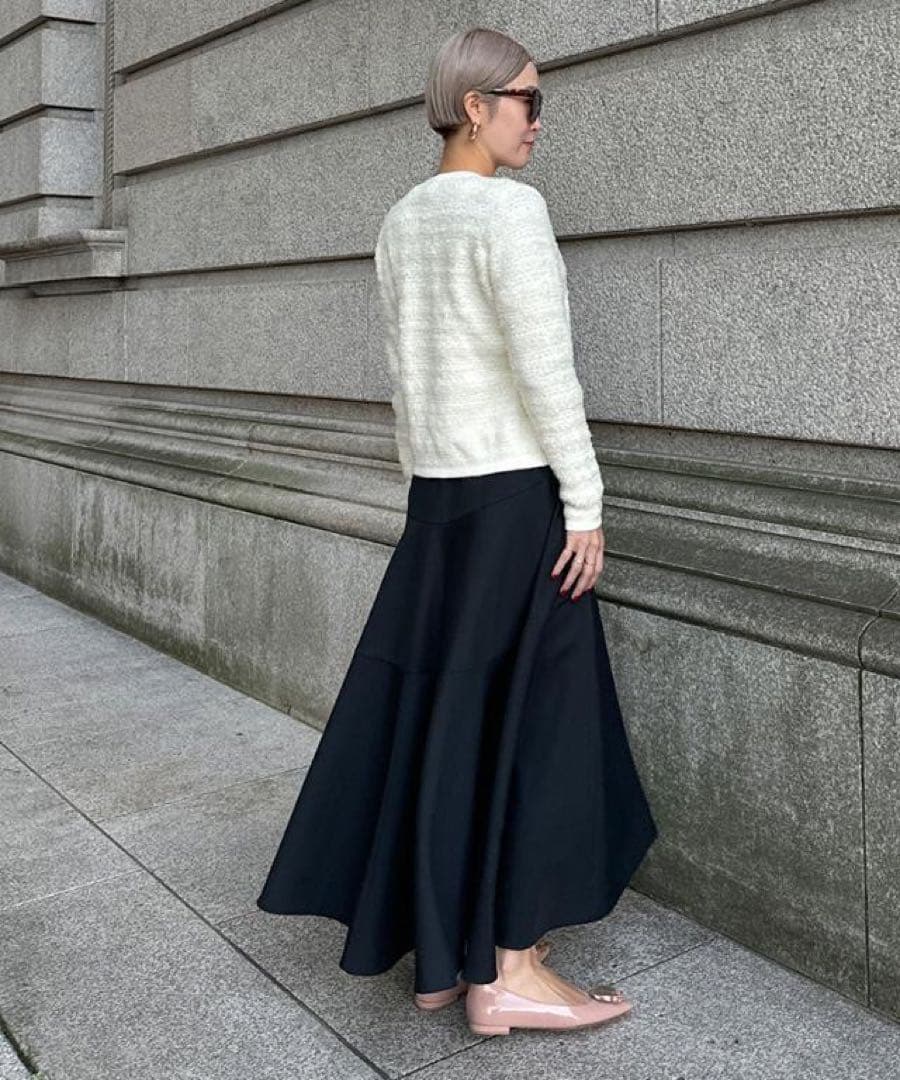 JENNEリボンツイードニットジャケット ホワイト　S