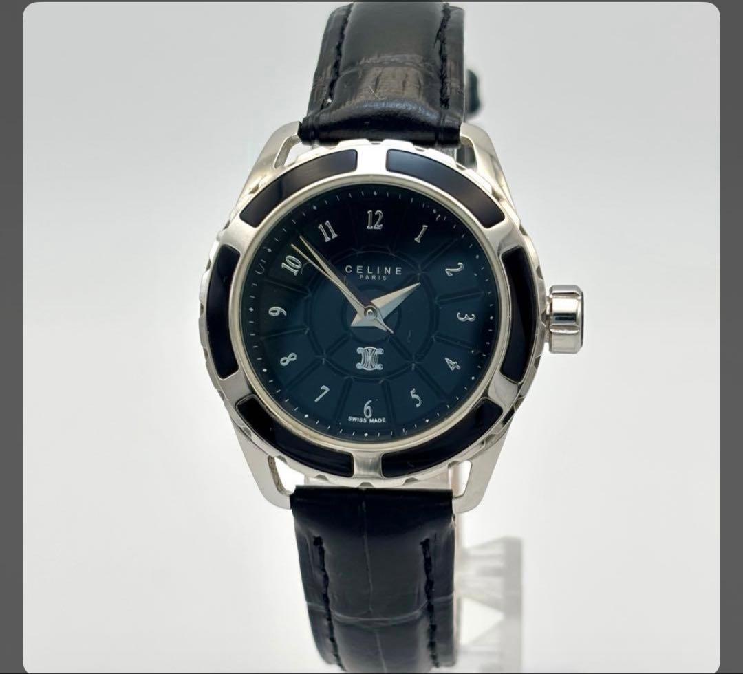 り*ん様 【稼働/新品電池】セリーヌ　トリオンフ　ラベニュー　腕時計　黒文字盤