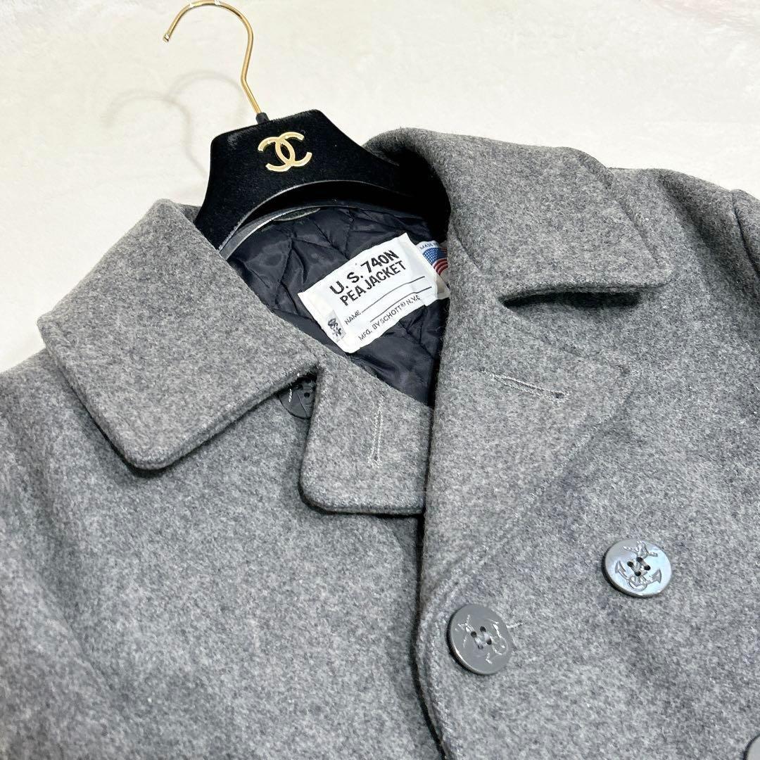 極美品✨　schott ショット　ピーコート　ウール　キルティング　42 グレー