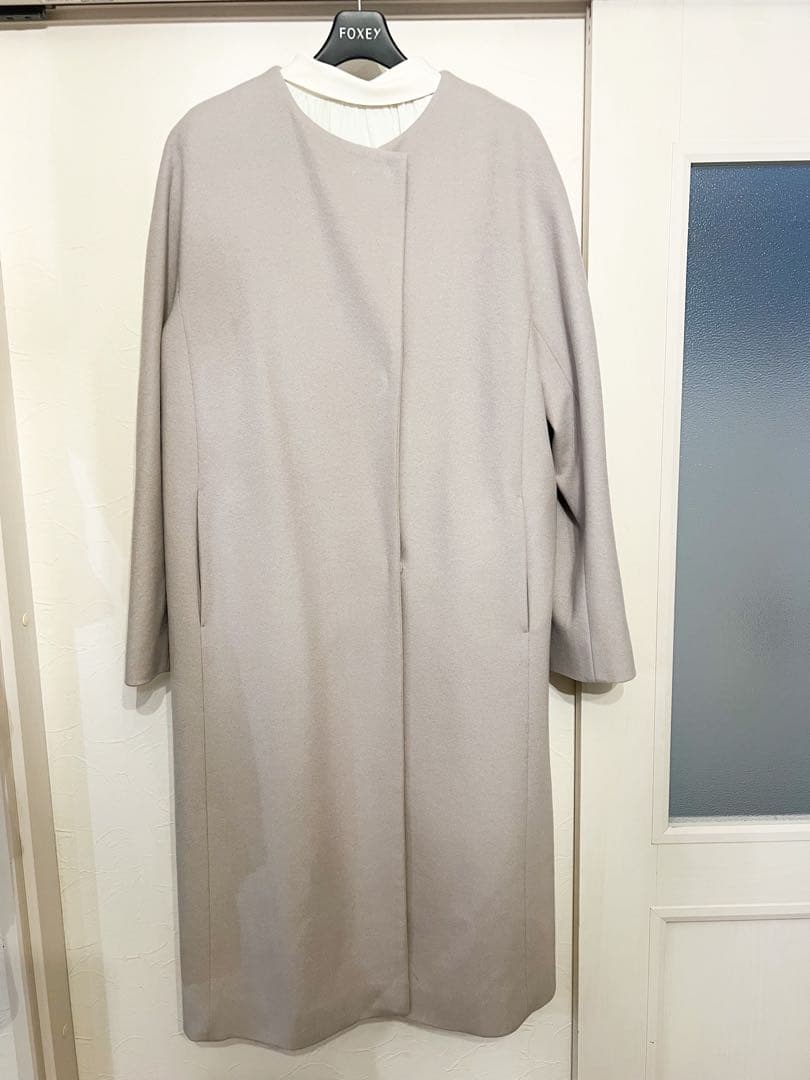 セオリーリュクス ウール ノーカラーコート 40 ピンクベージュ