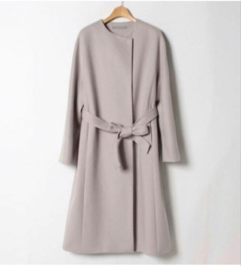 セオリーリュクス ウール ノーカラーコート 40 ピンクベージュ