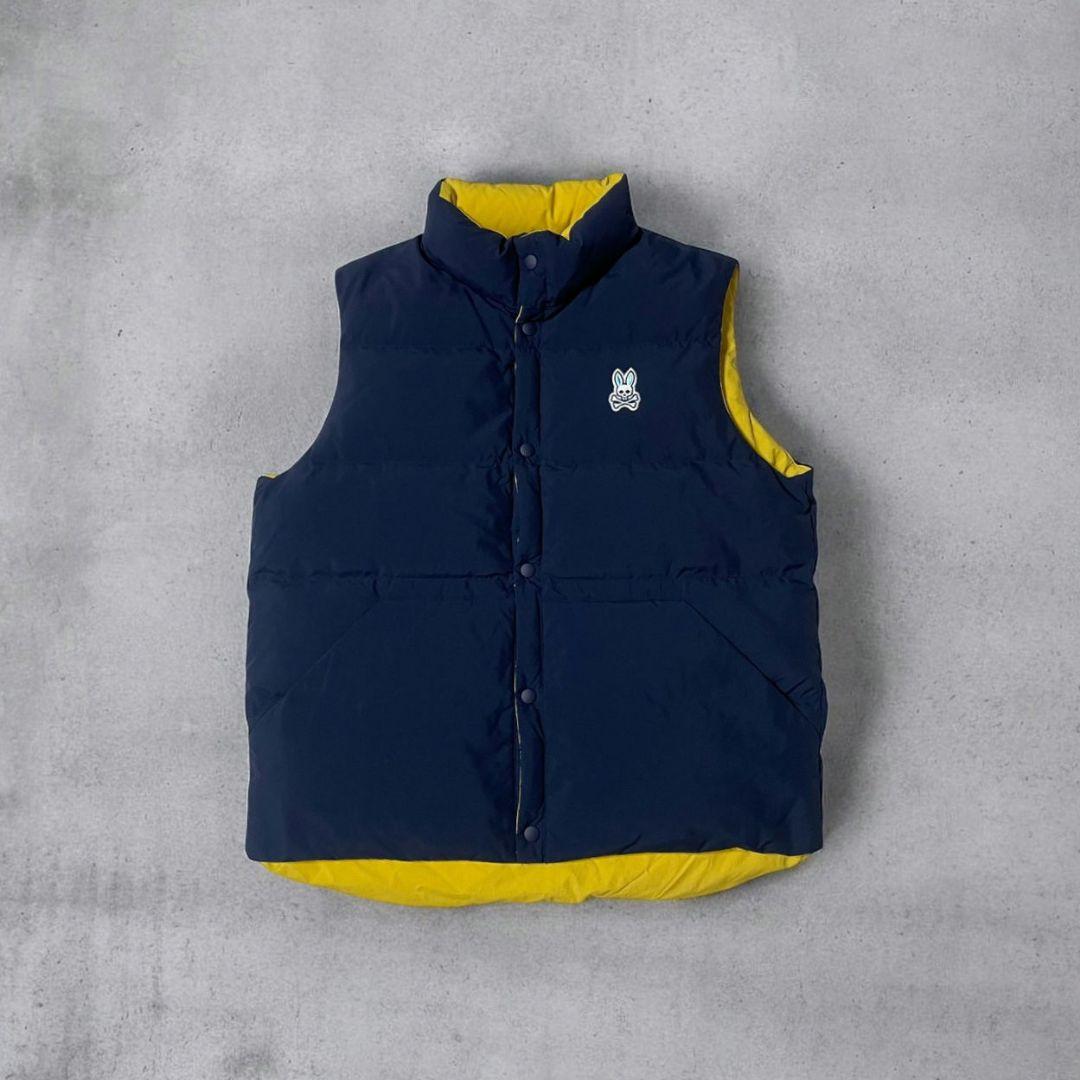 未使用　PSYCHO BUNNY　リバーシブル　ダウンベスト　ネイビー×イエロー