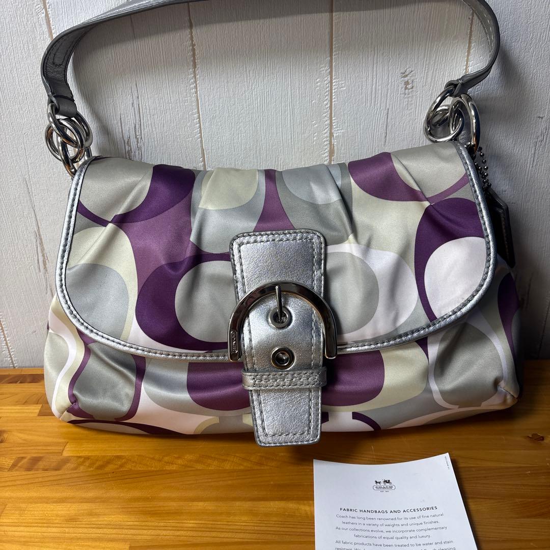 希少カラーコーチ　ワンショルダーバッグ　パープル　肩掛け スカーフ柄