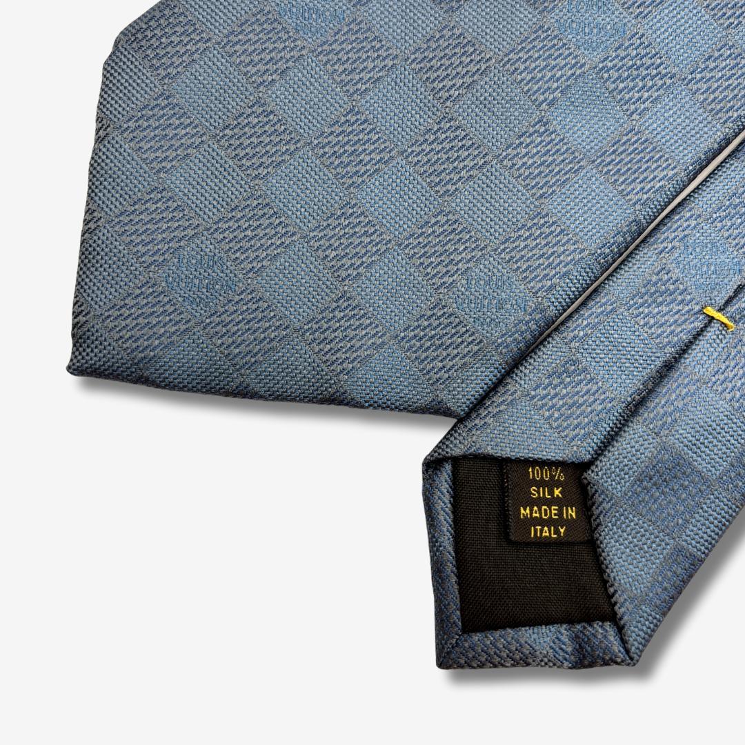 LOUIS VUITTON シルクネクタイ ダミエ柄 チェック ブルー