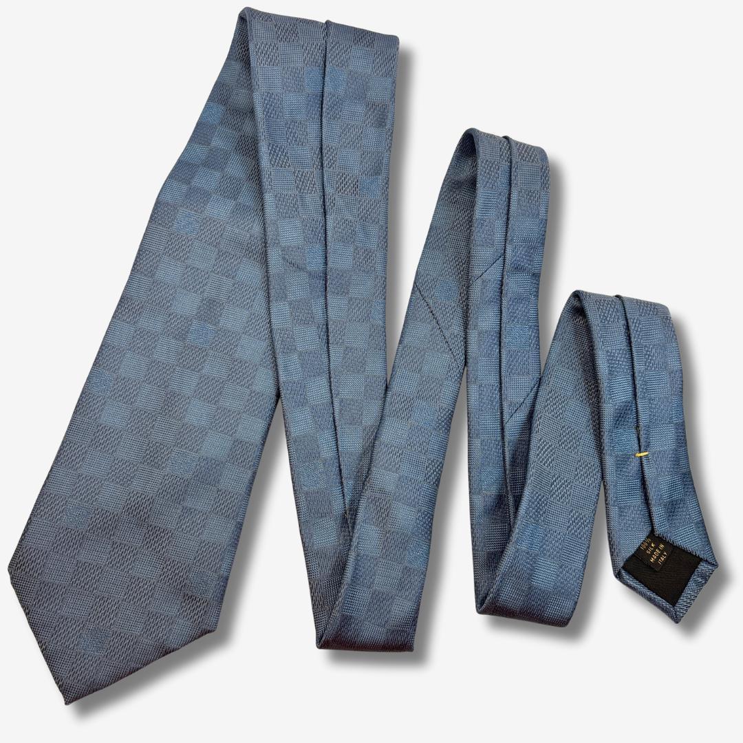 LOUIS VUITTON シルクネクタイ ダミエ柄 チェック ブルー