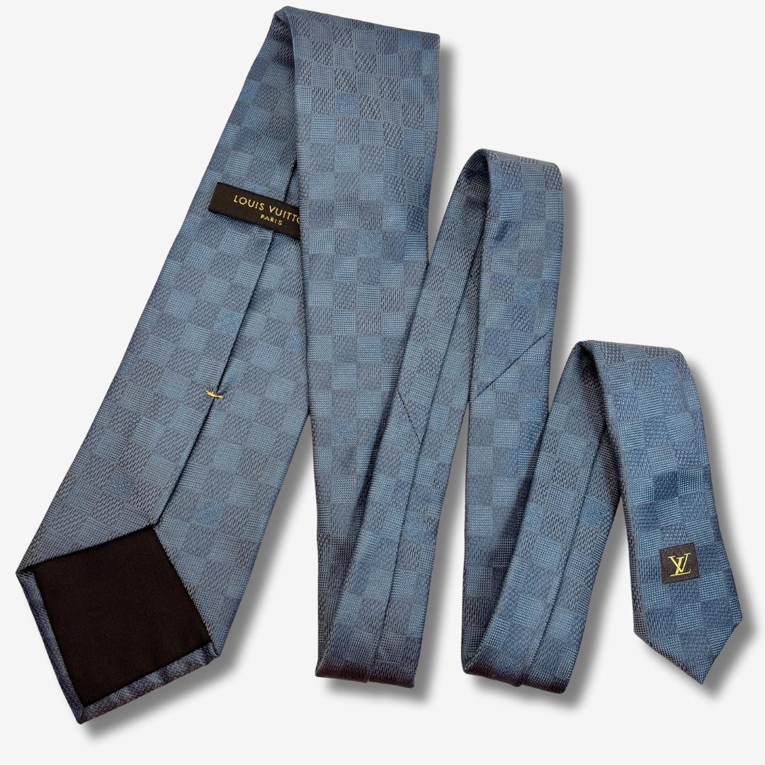 LOUIS VUITTON シルクネクタイ ダミエ柄 チェック ブルー