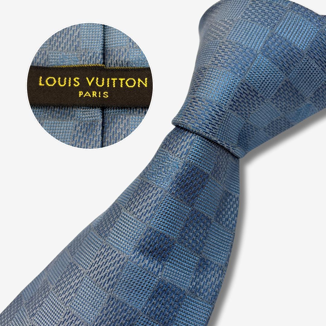 LOUIS VUITTON シルクネクタイ ダミエ柄 チェック ブルー