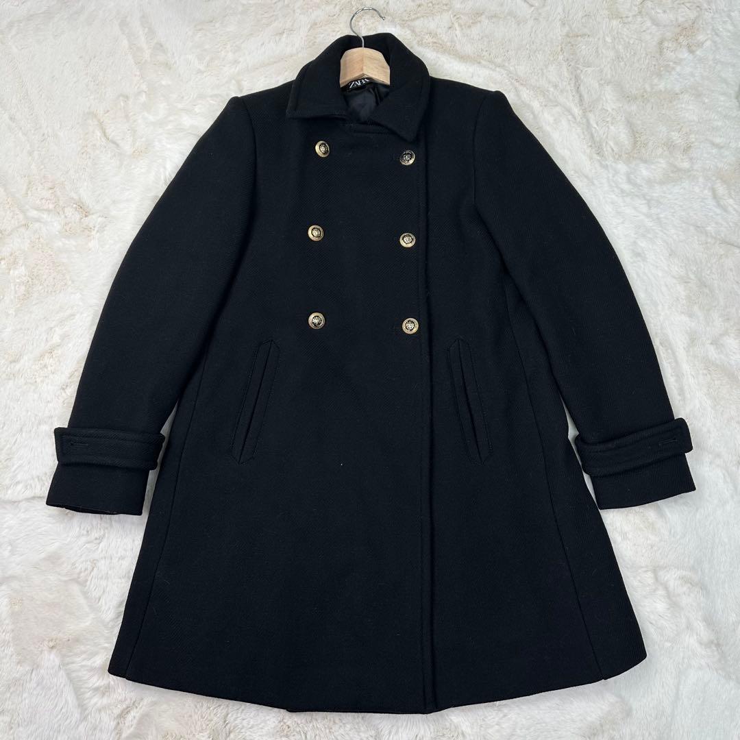 ✨希少✨ZARA ウール混紡ダブルブレスト仕様コート ブラック M