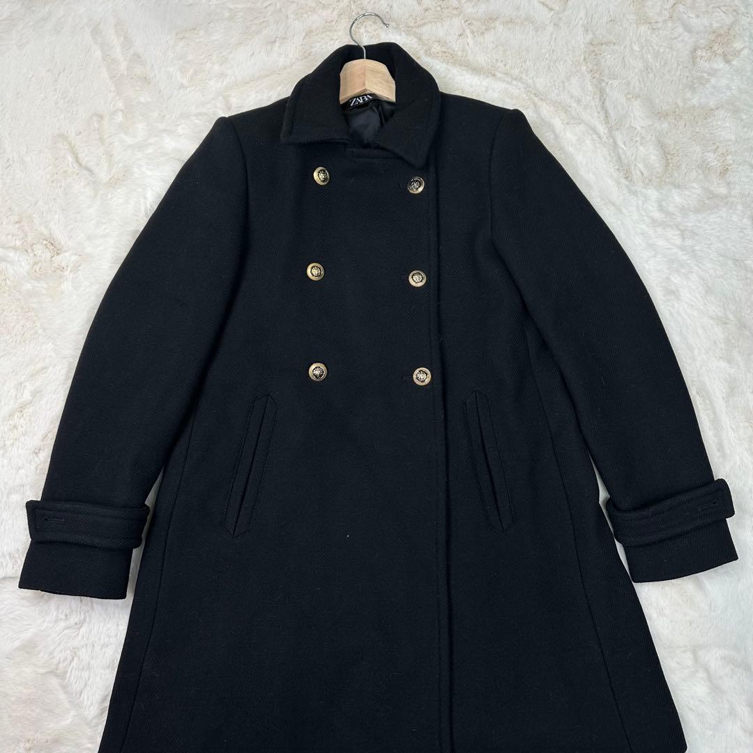 ✨希少✨ZARA ウール混紡ダブルブレスト仕様コート ブラック M