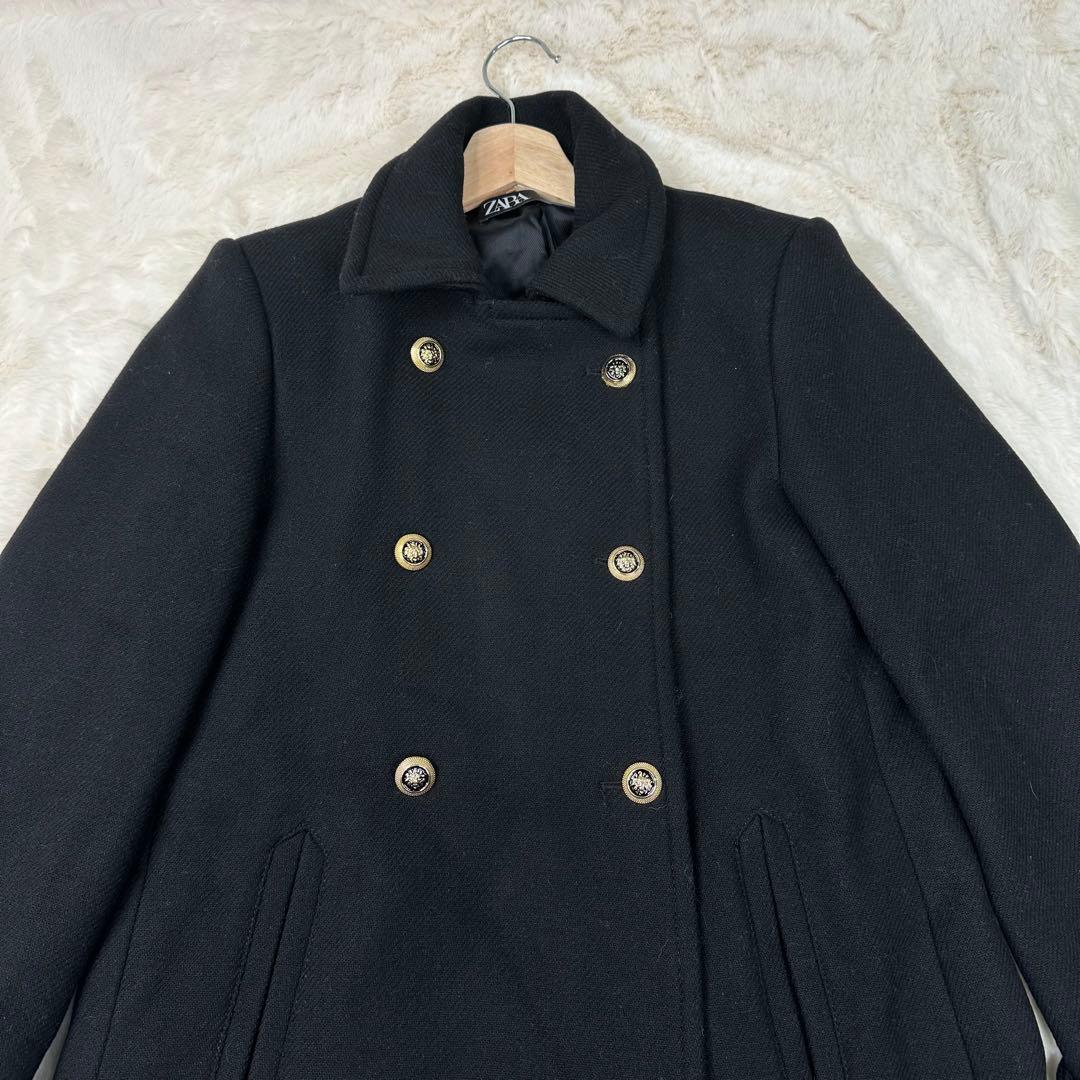 ✨希少✨ZARA ウール混紡ダブルブレスト仕様コート ブラック M