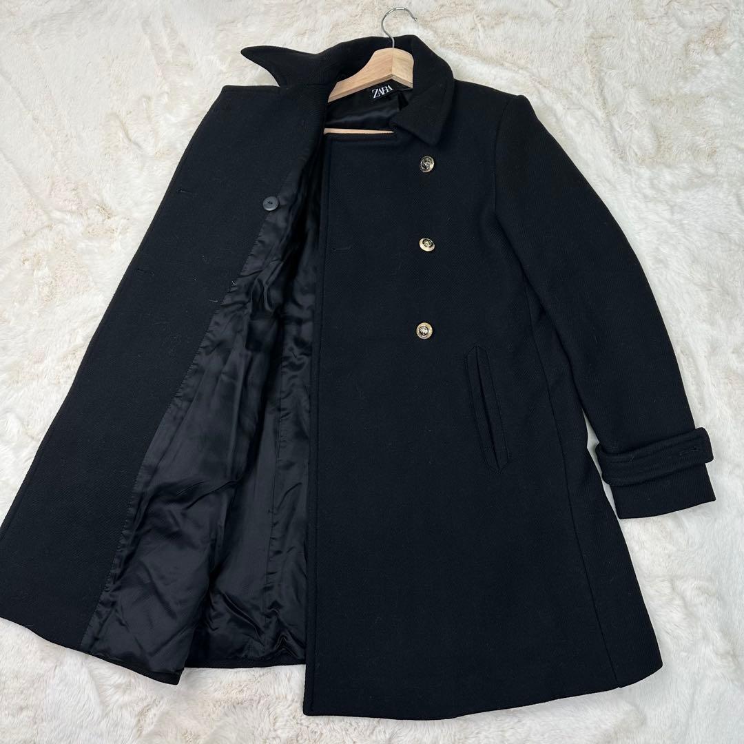 ✨希少✨ZARA ウール混紡ダブルブレスト仕様コート ブラック M