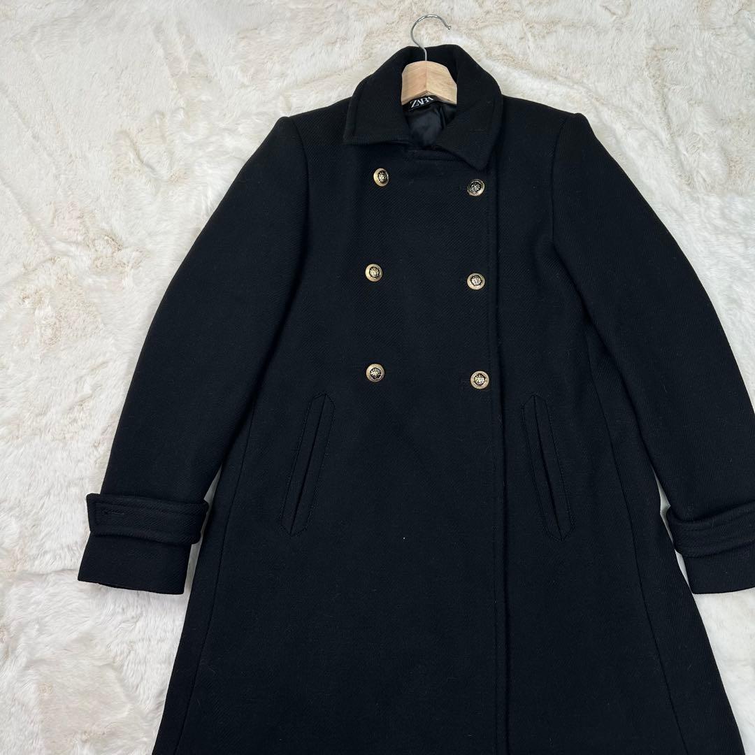 ✨希少✨ZARA ウール混紡ダブルブレスト仕様コート ブラック M