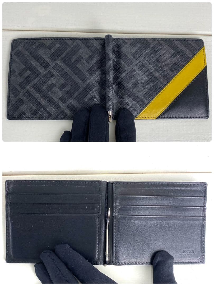 ✨極美品✨フェンディ　二つ折り　マネークリップ　ズッカ　ダイヤゴナル　バイカラー