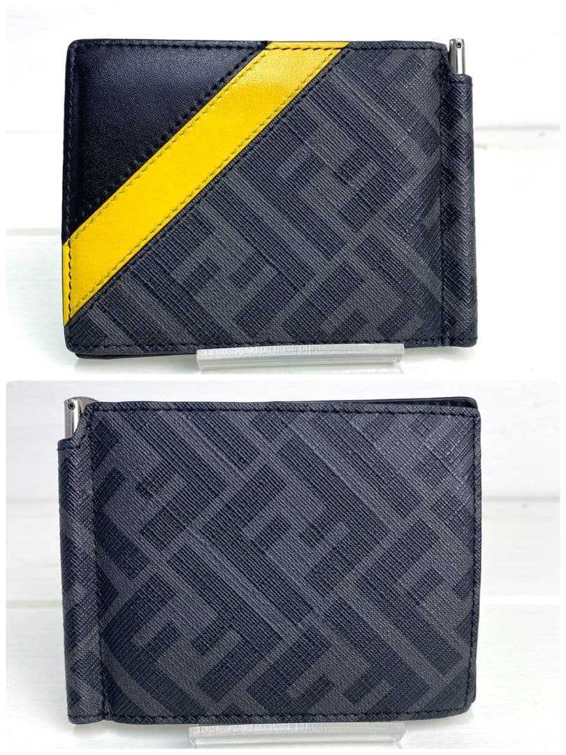 ✨極美品✨フェンディ　二つ折り　マネークリップ　ズッカ　ダイヤゴナル　バイカラー