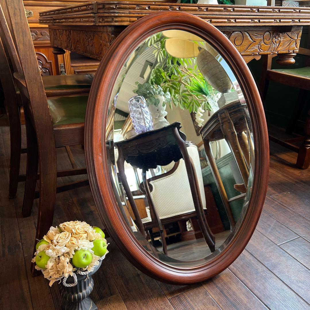 k584r121 イタリア製 クラシカルな木製ウォールミラー 壁掛け鏡 オーバル