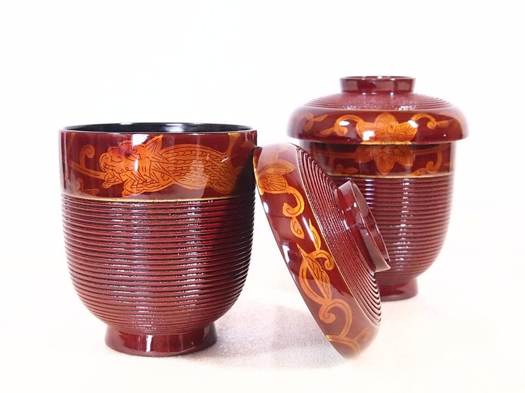 【未使用】輪島塗 岡本陽斎 白壇塗 小吸物椀 5客 箸洗/肝吸い 漆器 茶道具