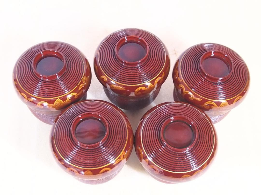 【未使用】輪島塗 岡本陽斎 白壇塗 小吸物椀 5客 箸洗/肝吸い 漆器 茶道具