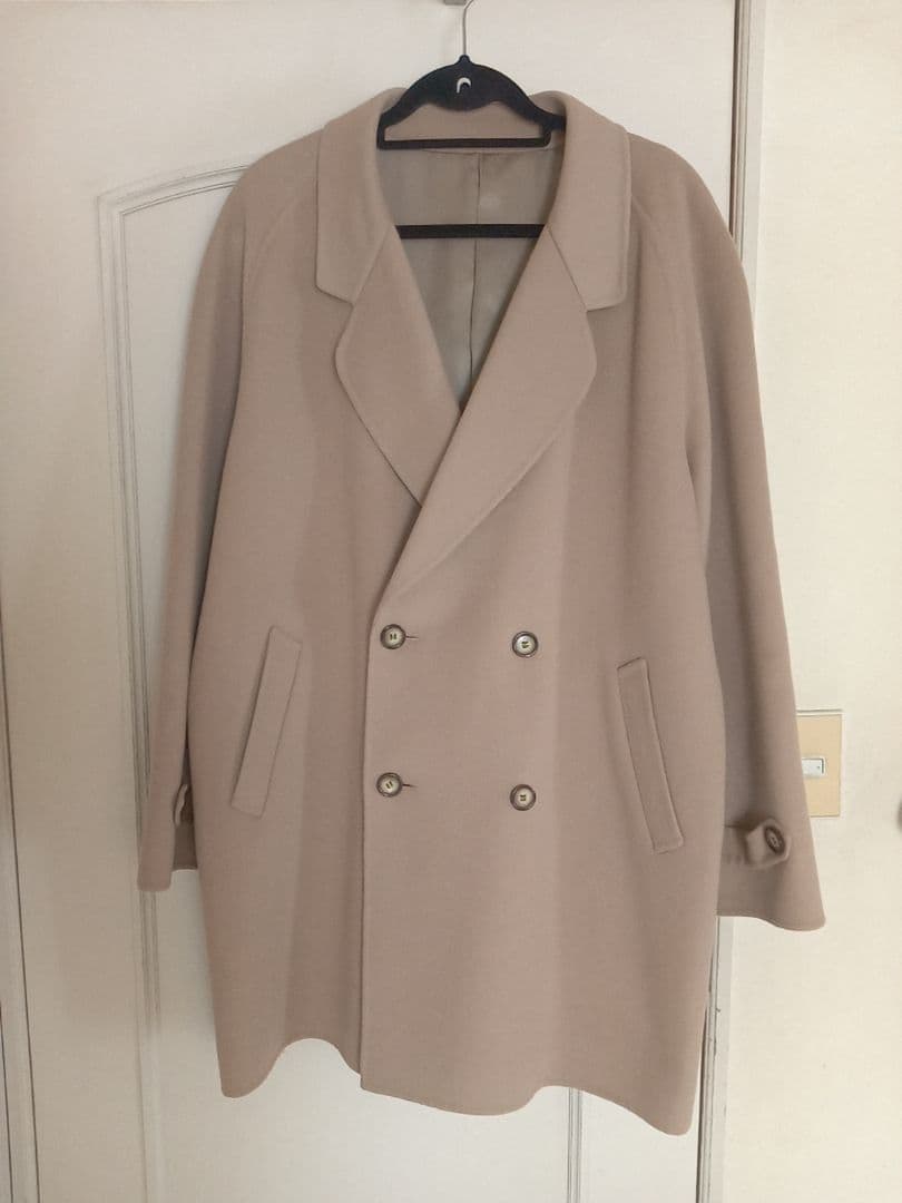 【匿名】大きいサイズカシミヤ100%ロングコートベージュダブル★バーバリー