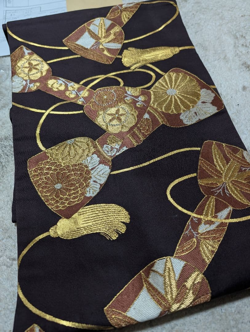 西陣　川島織物謹製　九寸名古屋帯　器物文　金糸　大丸扱い　正絹　お祝い