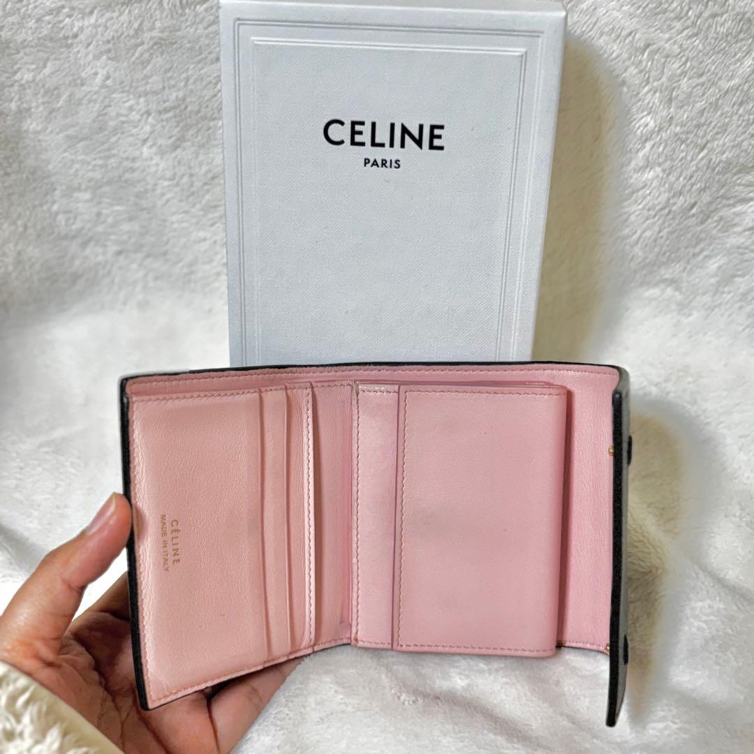 セリーヌ Celine 三つ折り財布　ブラック　ゴールド金具