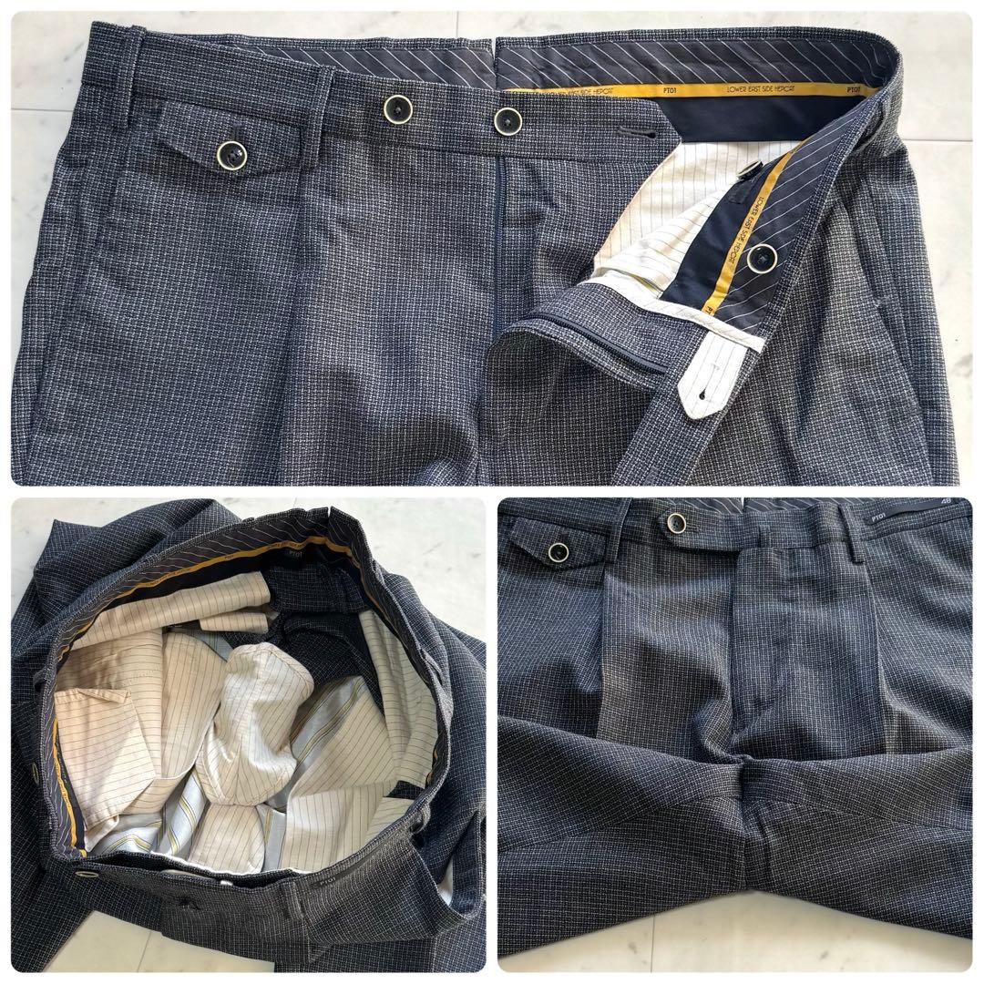 PT01 SUPER 100'S ウールスラックスパンツ マイクロチェック 48